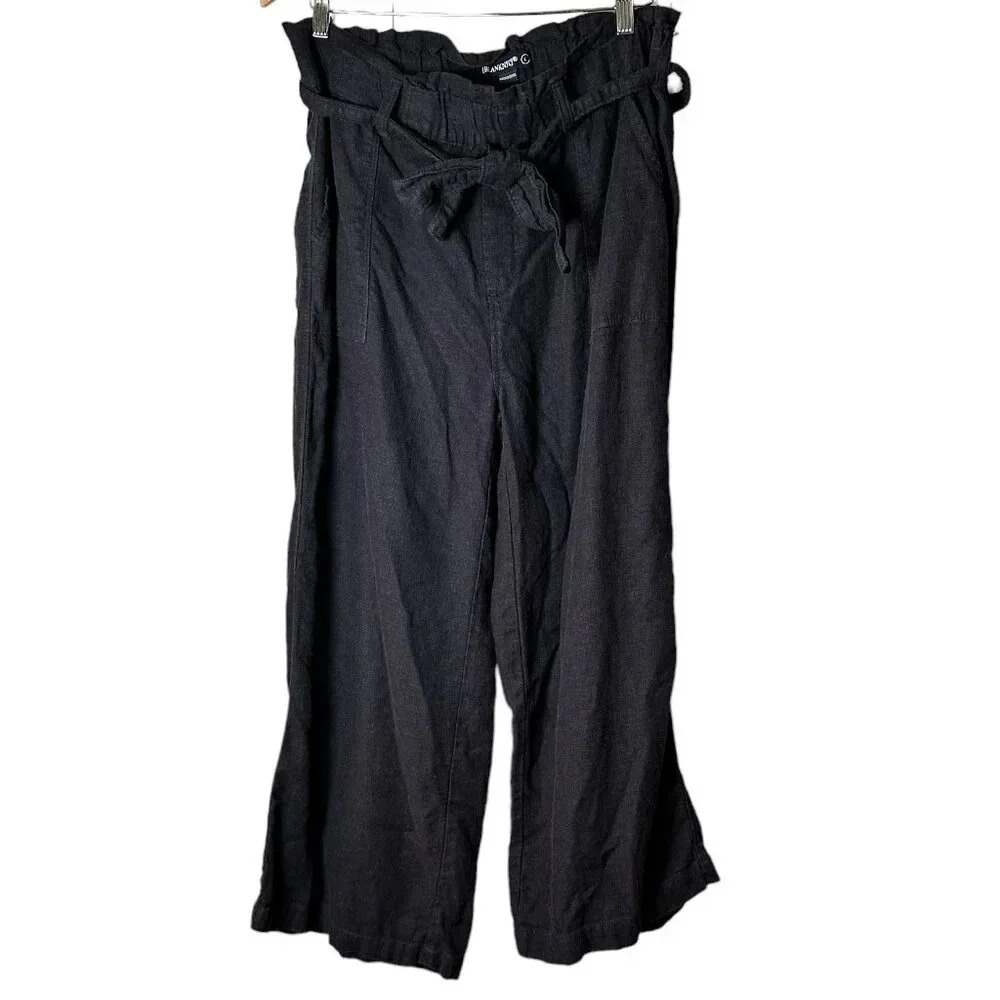 BLANK NYC Tie Waist Crop Linen Wide Legs - L